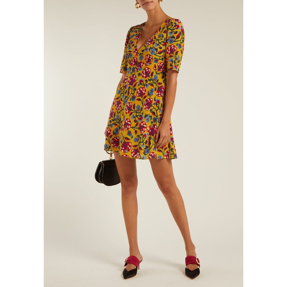 Saloni Womens Corinne 100% Silk Floral Mini Dress 6 Tapestry Boho Eclectic Party